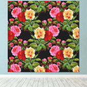 Bloemmotief Bloemen Rozen Rood Roze Geel Groen Canvas Afdruk (Insitu (Houten vloer))