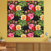 Bloemmotief Bloemen Rozen Rood Roze Geel Groen Canvas Afdruk (Insitu (Woonkamer))