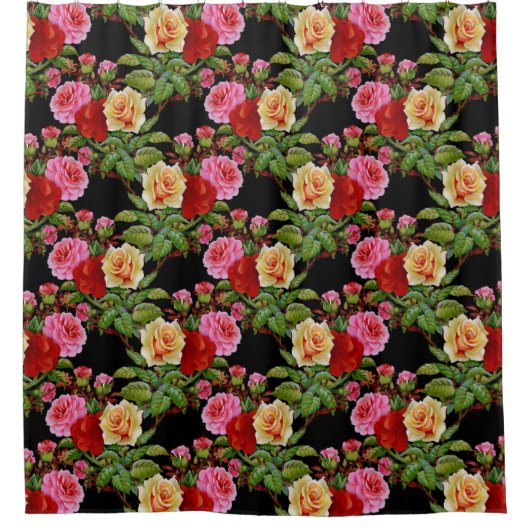 Bloemmotief Bloemen Rozen Rood Roze Geel Groen Douchegordijn (Voorkant)