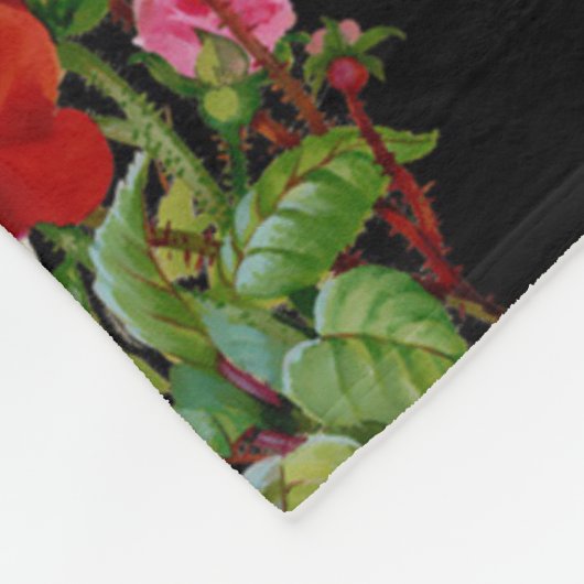 Bloemmotief Bloemen Rozen Rood Roze Geel Groen Fleece Deken (Hoek)