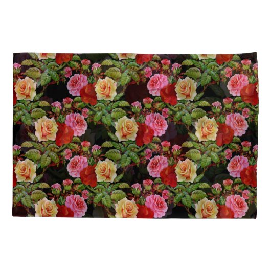 Bloemmotief Bloemen Rozen Rood Roze Geel Groen Kussensloop (Achterkant-Links)