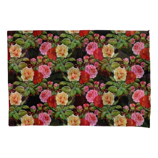 Bloemmotief Bloemen Rozen Rood Roze Geel Groen Kussensloop (Voorkant-Links)