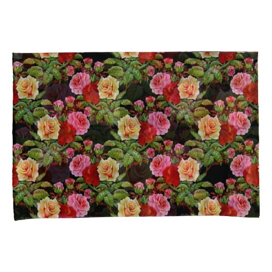 Bloemmotief Bloemen Rozen Rood Roze Geel Groen Kussensloop (Voorkant-Rechts)