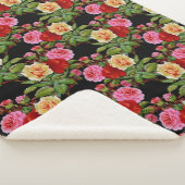 Bloemmotief Bloemen Rozen Rood Roze Geel Groen Sherpa Deken (3/4)