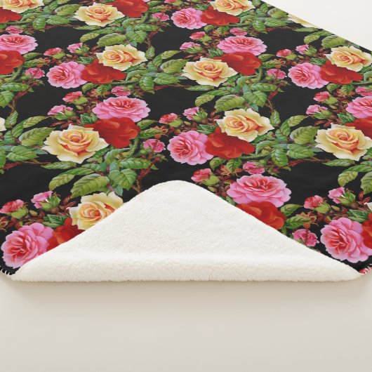 Bloemmotief Bloemen Rozen Rood Roze Geel Groen Sherpa Deken (3/4)
