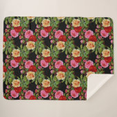Bloemmotief Bloemen Rozen Rood Roze Geel Groen Sherpa Deken (Voorkant (horizontaal))