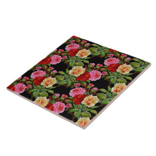 Bloemmotief Bloemen Rozen Rood Roze Geel Groen Tegeltje