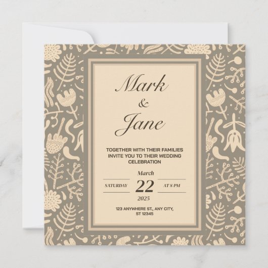 Bloemmotief bruiloftsinvitation save the date (Voorkant)