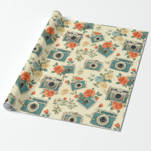 bloemmotief & camerapatroon cadeaupapier