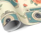  bloemmotief & camerapatroon cadeaupapier (Rol Hoek)