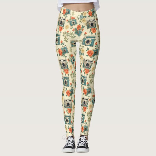 bloemmotief & camerapatroon leggings (Voorkant)