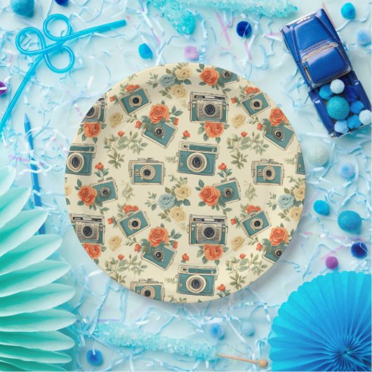  bloemmotief & camerapatroon papieren bordje (Feest)