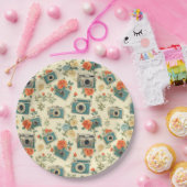  bloemmotief & camerapatroon papieren bordje (Feest)