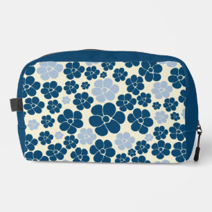 Bloemmotief - Donkerblauw, Lichtblauw en Crème Toilettasje