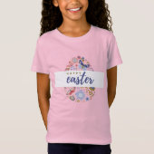 Bloemmotief Ei Gelukkig Pasen Meisjes T-Shirt (Voorkant)