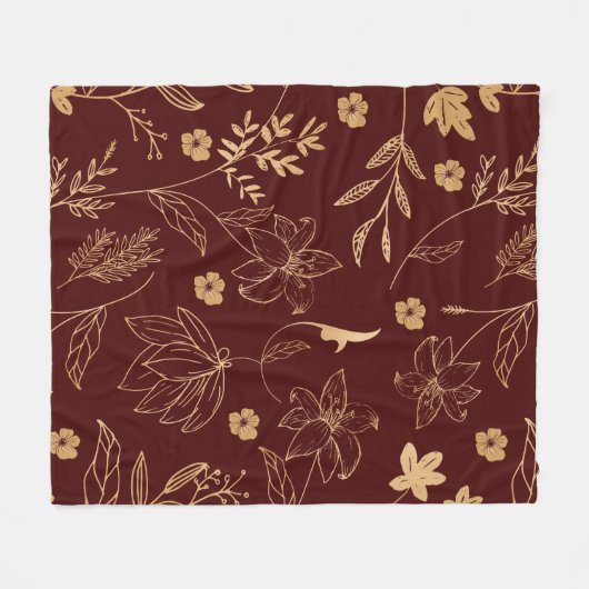  bloemmotief - Elegante Bourgogne & Goud Fleece Deken (Voorkant (Horizontaal))