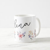 Bloemmotief en aangepaste naam koffiemok (Voorkant rechts)