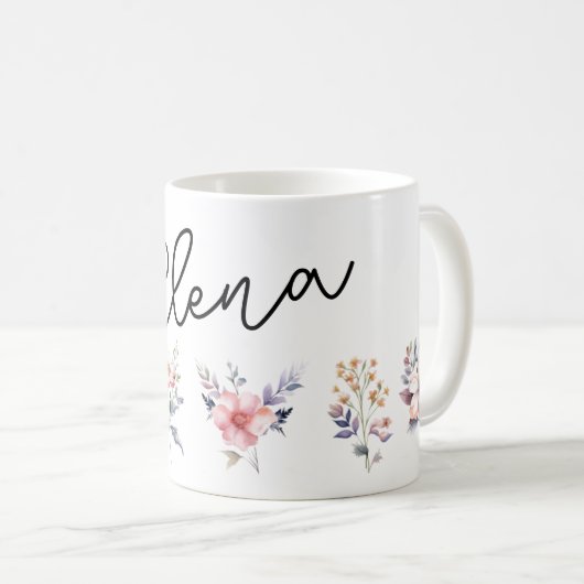 Bloemmotief en aangepaste naam koffiemok (Voorkant rechts)
