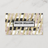 Bloemmotief en goud folie strepen visitekaartje (Voorkant)