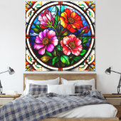 Bloemmotief en levendige bloemen canvas afdruk (Insitu (Slaapkamer))
