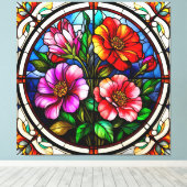 Bloemmotief en levendige bloemen canvas afdruk (Insitu (Houten vloer))