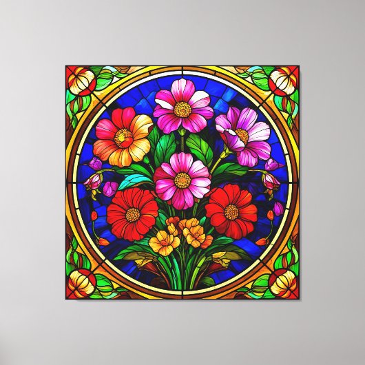 Bloemmotief en levendige bloemen canvas afdruk (Voorkant)