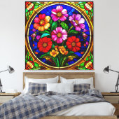 Bloemmotief en levendige bloemen canvas afdruk (Insitu (Slaapkamer))