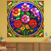 Bloemmotief en levendige bloemen canvas afdruk (Insitu (Woonkamer))