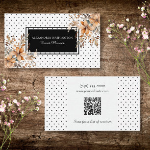 Bloemmotief en Stippen met QR-code Visitekaartje