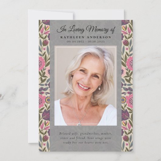  bloemmotief foto begrafenisprogramma kaart (Voorkant)