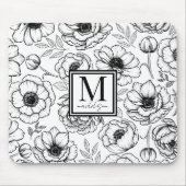 Bloemmotief Gepersonaliseerd Vrouwelijk Monogram Muismat (Voorkant)