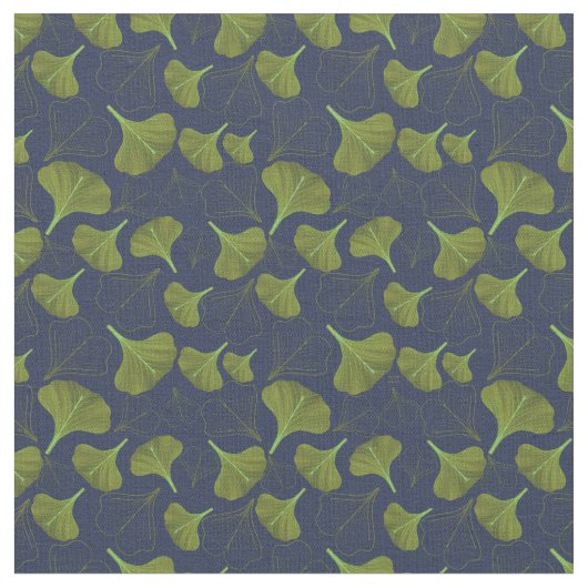 Bloemmotief Gingko-blad Blauw Patroon Stof (Close Up)