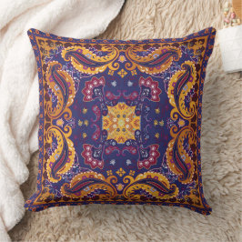 Bloemmotief Goud Paars Blauw Kussen