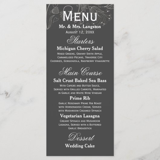 Bloemmotief Grijs/Witte Tulp - Ontvangstmenu Menu (Voorkant)