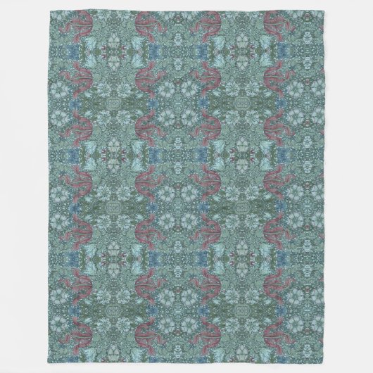  bloemmotief groen blauw rood wit fleece deken (Voorkant)