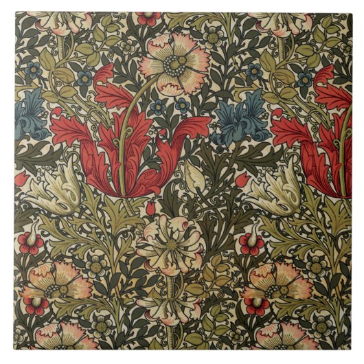  bloemmotief groen blauw rood wit tegeltje (Voorkant)