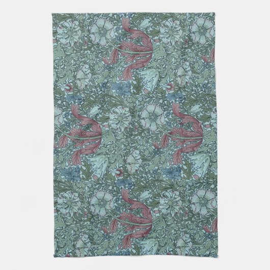 bloemmotief groen blauw rood wit theedoek (Verticaal)