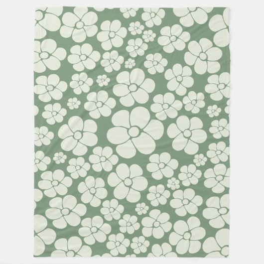 Bloemmotief - Groen Fleece Deken (Voorkant)
