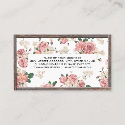 Bloemmotief | Houten Rand Visitekaartje (Achterkant)