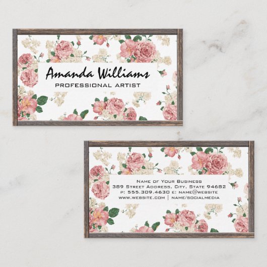 Bloemmotief | Houten Rand Visitekaartje (Voorkant / Achterkant)