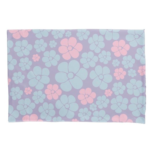Bloemmotief in blauw, lila en roze kussensloop (Voorkant)