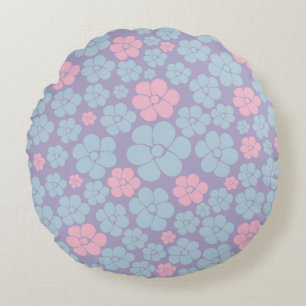 Bloemmotief in blauw, lila en roze rond kussen