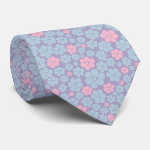 Bloemmotief in blauw, lila en roze stropdas