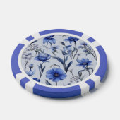 Bloemmotief in botanisch blauw poker chips (Enkel)
