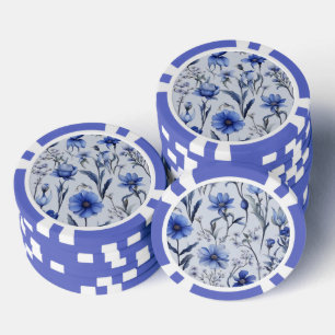 Bloemmotief in botanisch blauw poker chips