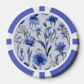 Bloemmotief in botanisch blauw poker chips (Voorkant)