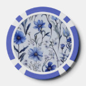 Bloemmotief in botanisch blauw poker chips (Achterkant)