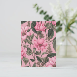 Bloemmotief in botanische roze bloemen briefkaart