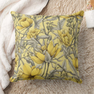 Bloemmotief in botanische stijl geel kussen