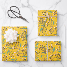 Bloemmotief in delicate takken en knoppen inpakpapier vel